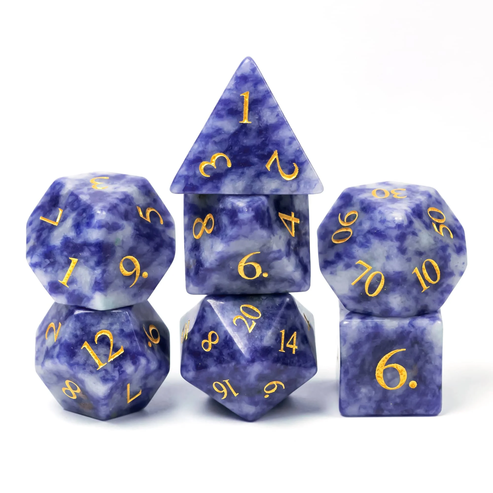 

Cusdie Blue Dot Stone DND Dices 16mm, 7Pcs Handmade Gemstone Polyhedral Dice Set with Leather Box, D&D Dices for Collection RPG