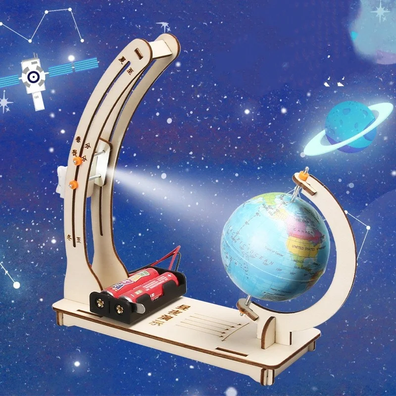 STEM DIY Erdmodell Tag-und-Nacht-Zyklus Wissenschafts-Set Handgefertigter Holzglobus Physik-Lernset Geschenke für Erwachsene – Detail 6