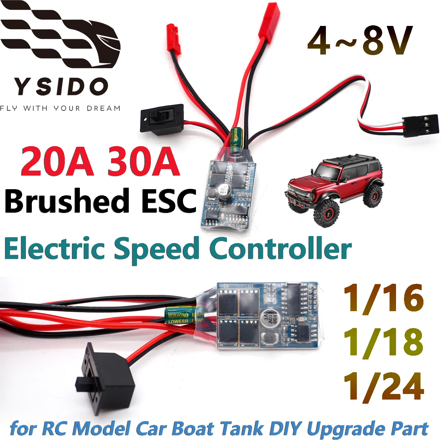 ysido-micro-20a-30a-escovado-controlador-de-velocidade-2s-4-~-8v-para-mini-1-16-1-18-1-24-rc-modelo-carro-barco-tanque-diy-acessorios-atualizacao