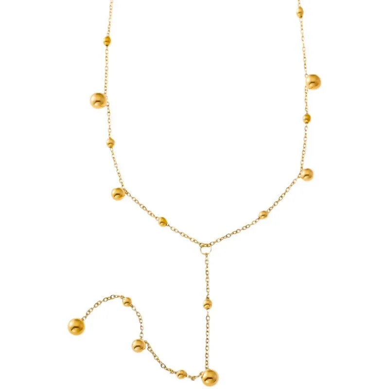 316L Stainless Steel Gold Color Beads Long Pendant Necklace For Women Fashion Choker Clavicle Chain Jewelry Gift Wedding image 6