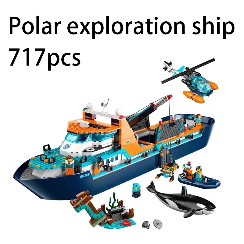 MOC 60368 60266 Urban Ocean Ship Building Blocks Deep Sea Exploration Steamer Boat Mini Model Kids Bricks Birthday Gifts