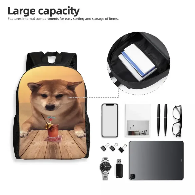 Mochila Cheems On The Vacation para mujeres y hombres, bolsa de libros para estudiantes universitarios, se adapta a computadora portátil de 15 pulgadas, bolsas Shiba Inu Doge