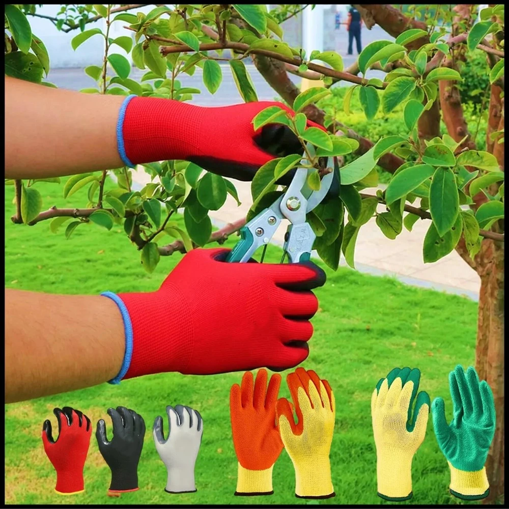 2 Pairs Latex Coated Gardening Gloves Safety Protective Wear-resistant Rose Pruning Gloves Thickening Thorn Proof Work Gloves