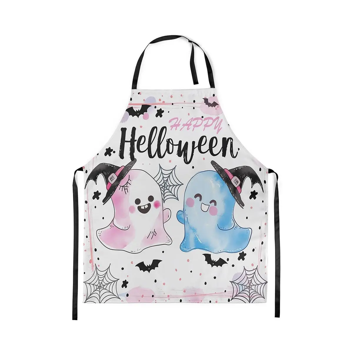 

Cartoon Ghosts Kitchen Apron Halloween Black Bat Spider Web Apron for Adults Blue Pink Tie Dye Cartoon Ghost Waterproof Apron