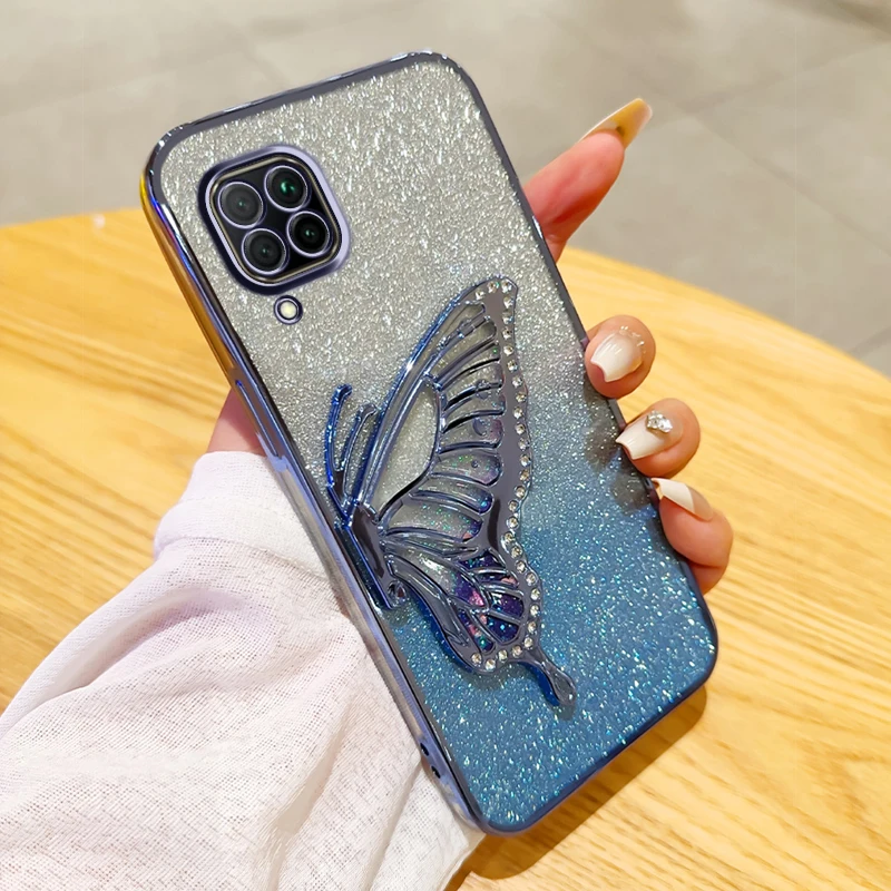 

Gradient Glitter Butterfly Quicksand Plating Phone Case For Huawei Nova 6 SE Nova 7i P40 Lite 4G Shockproof Soft Silicone Cover