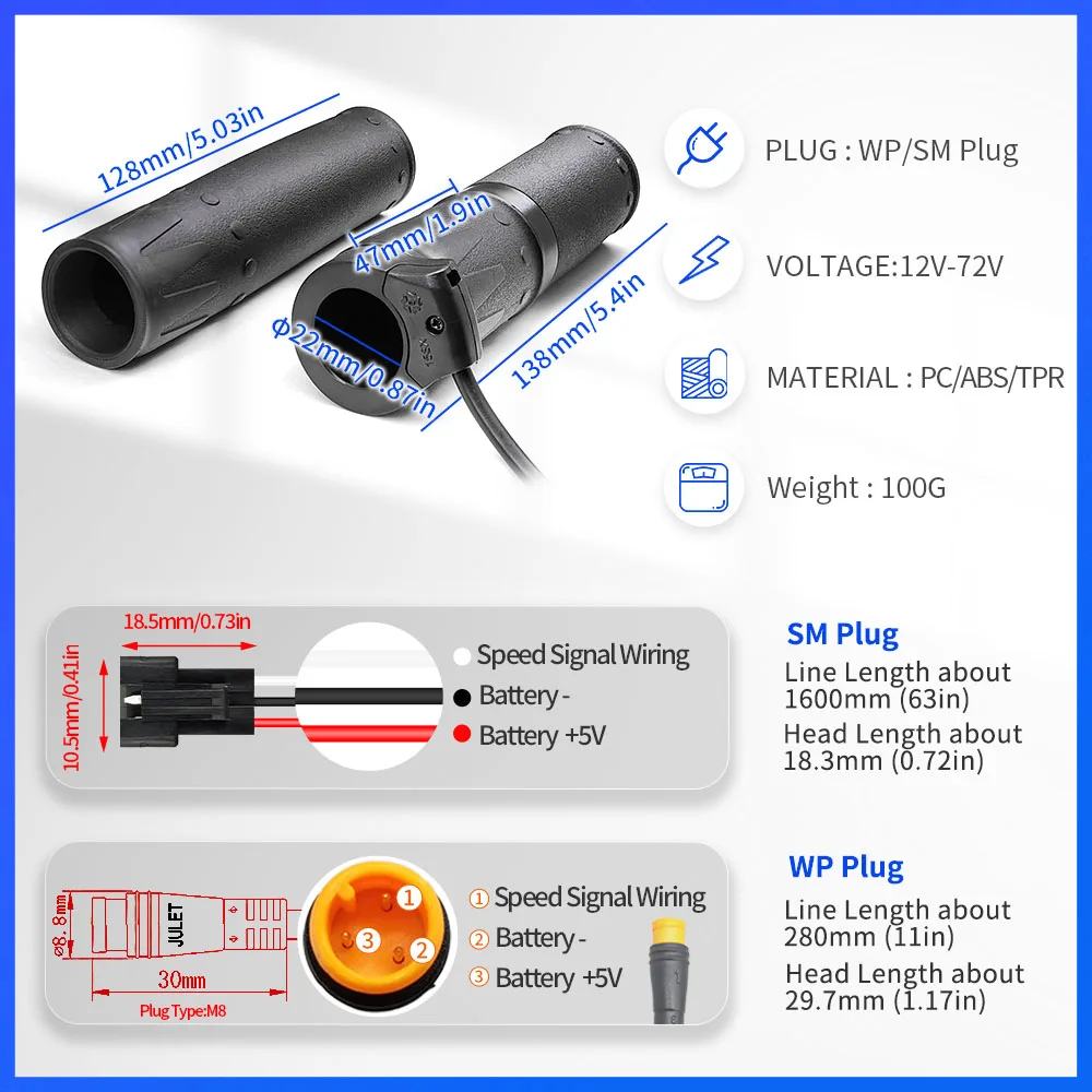 WUXING 158X Right Handle Throttle Swing Throttle Suitable for 24V 36V 48V 60V 72V Electric Bicycle Scooter Conversion Parts Ebik
