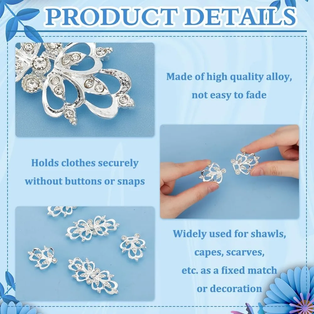 4 قطعة مشبك عباءة السحابات سترة خمر دوامة كليب كيب كليب مع حجر الراين الأزهار شكل المفاجئة المشابك سترة #4