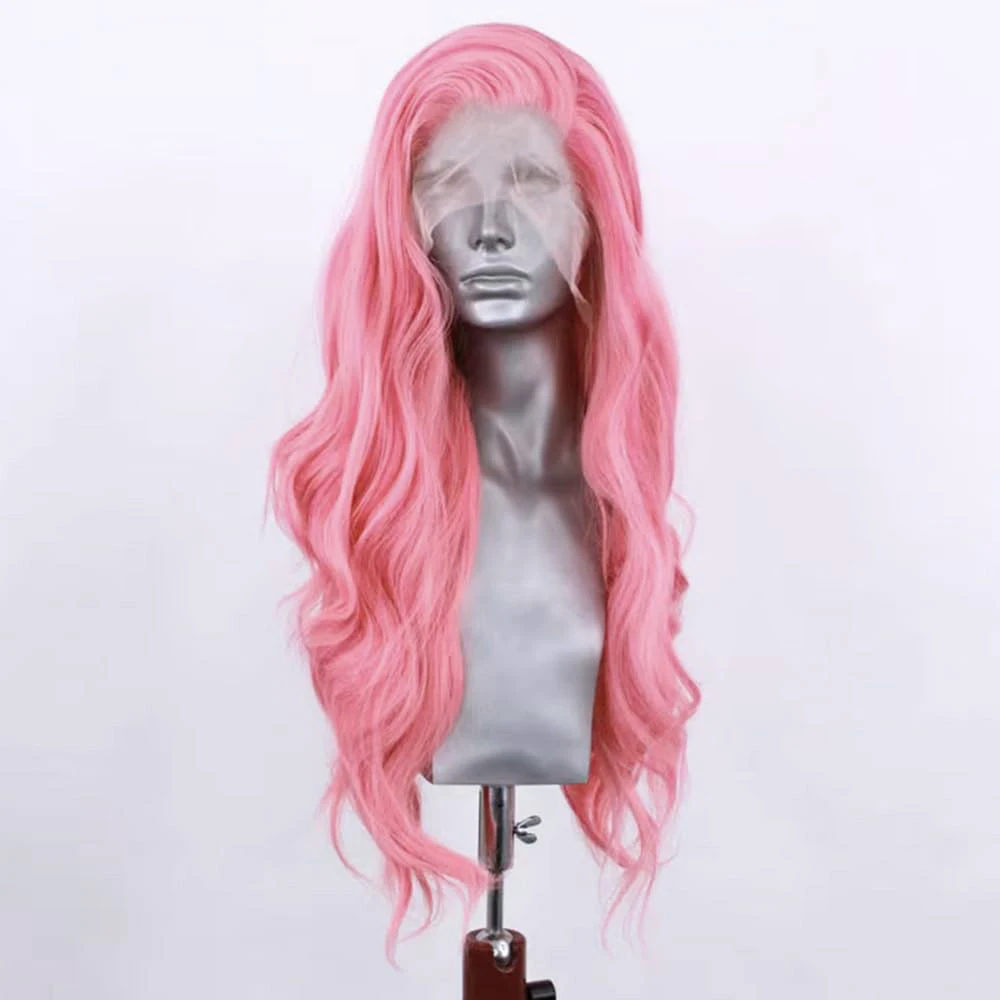 Synthetic Frontal Lace Wig Body Wave Lace Wig for Women Pink Wig Heat Resistant Hair Long Wave Wig Pastel Pink Daily Use Cosplay