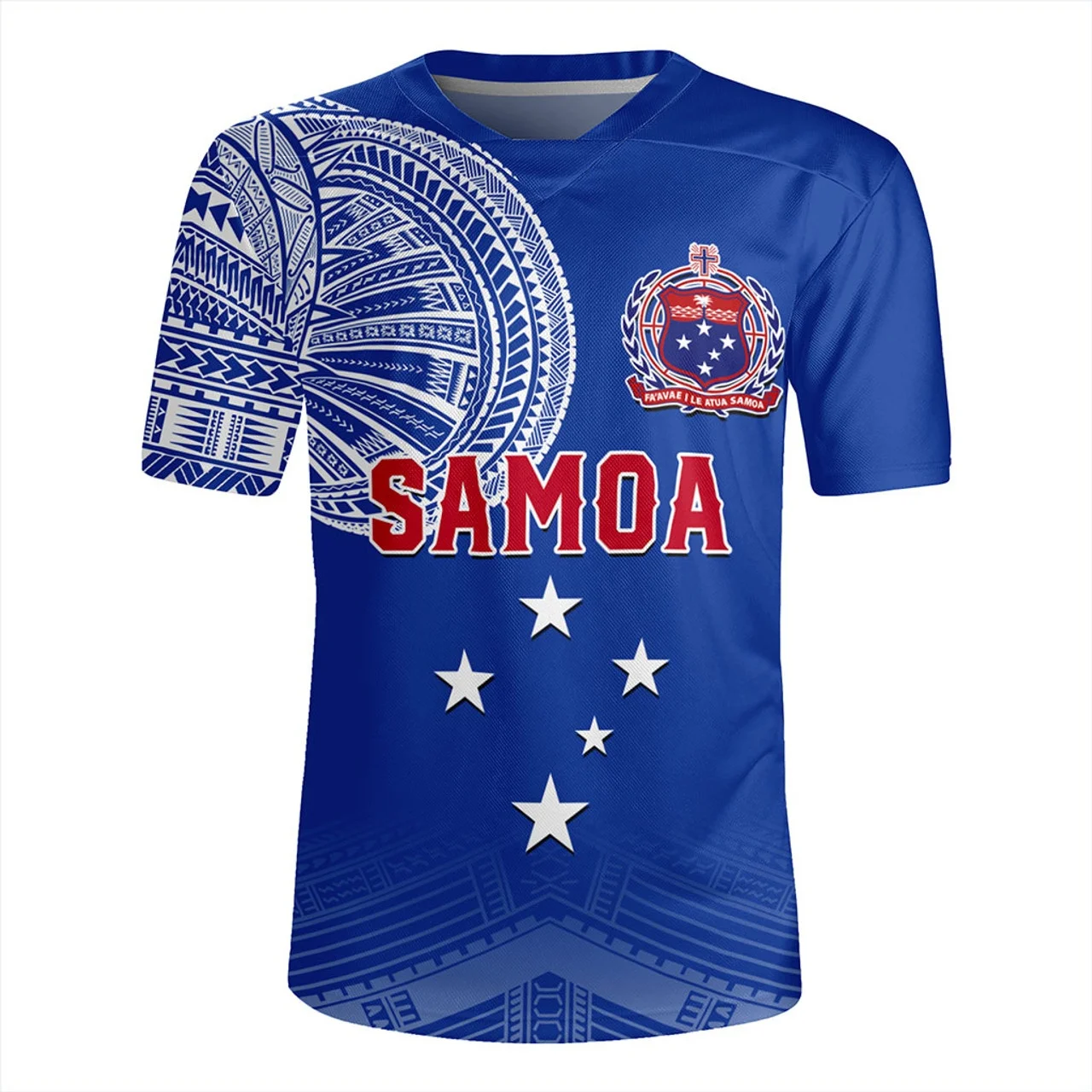 America Samoa Rugby-jersey 3D Printing V Neck T Shirt Samoa Coat Of Arms Emblem Graphic V-Neck T-shirts For Men Fashion Clothing