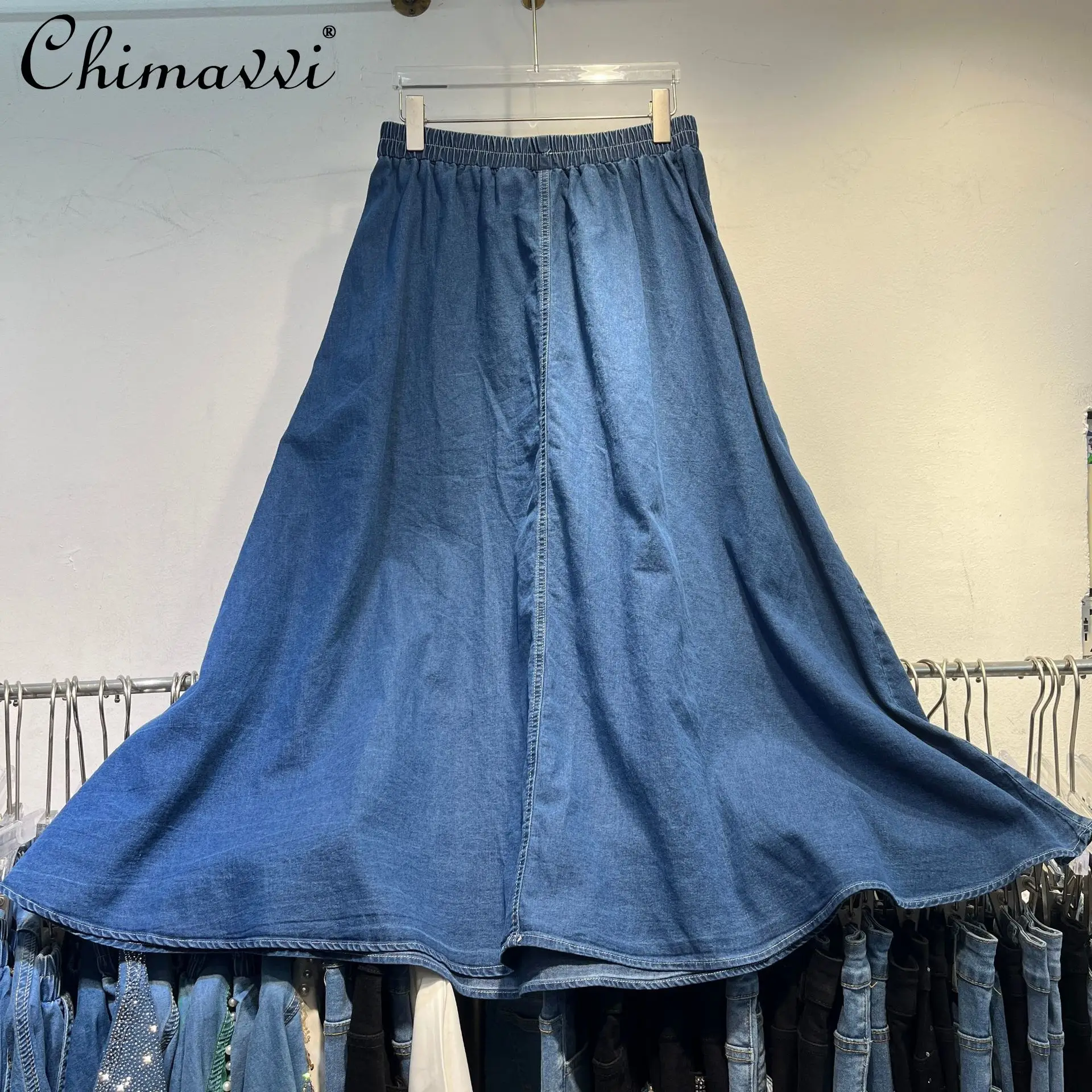 Europejska Letnia Nowa Moda Krótkie Rękawy Luźne Dwuczęściowe Zestawy Jeansowe Damskie Ciężkie Kwiatowe Top z Cekinami Długa Spódnica Komplety Damskie