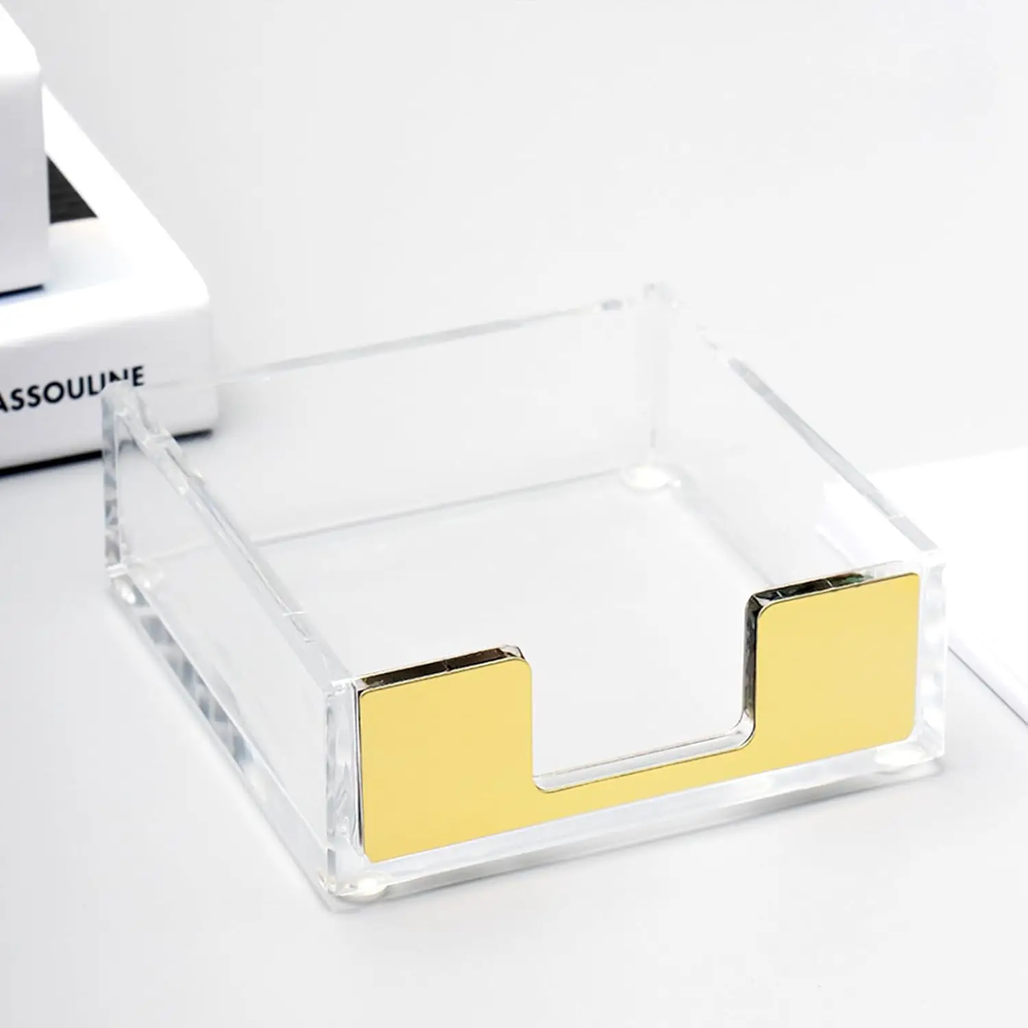 Gold Sticky Note Holder Clear Acrylic Yellow Post Note Pad Holders Memo Dispenser Case for Desk Office School Aesthetic Supplies