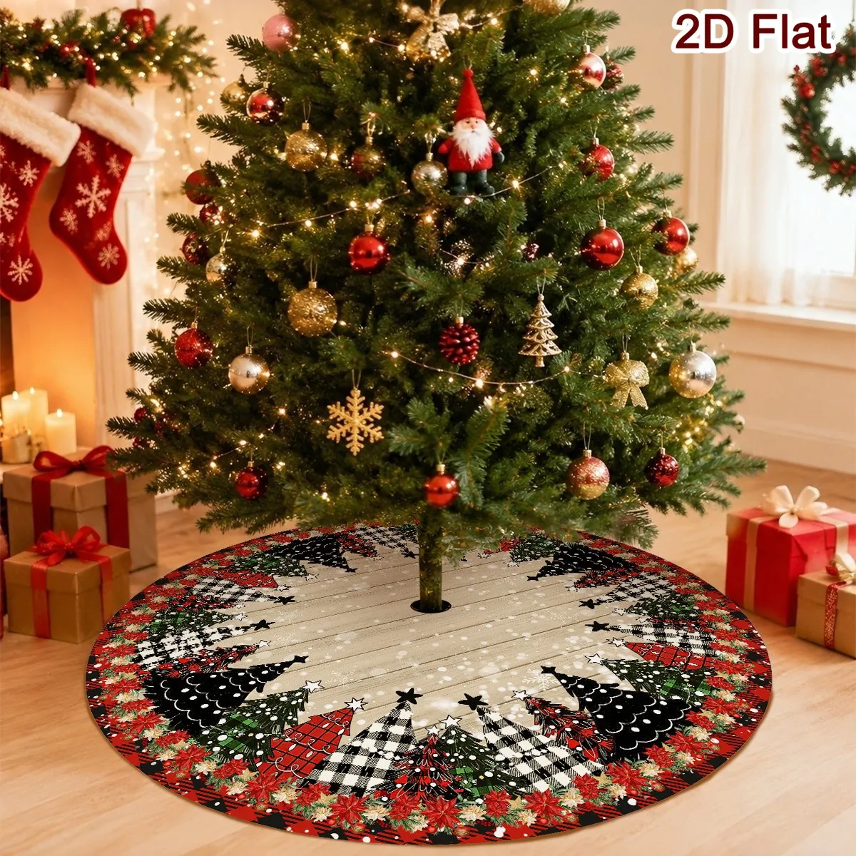 Weihnachtsbaumdecke mit Weihnachtsstern-Druck, rund, 60/90 cm, waschbare Baummatte aus Polyester, Dekoration für Zuhause und Partys, Weihnachtsdekorationen – Detail 2