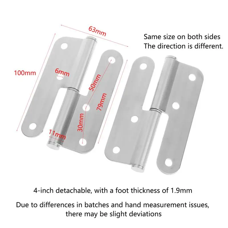 【New】4 Inch Thick Stainless Steel Round Corner Detachable Hinge Bedroom Wardrobe Room Door Fireproof Flat Hinge