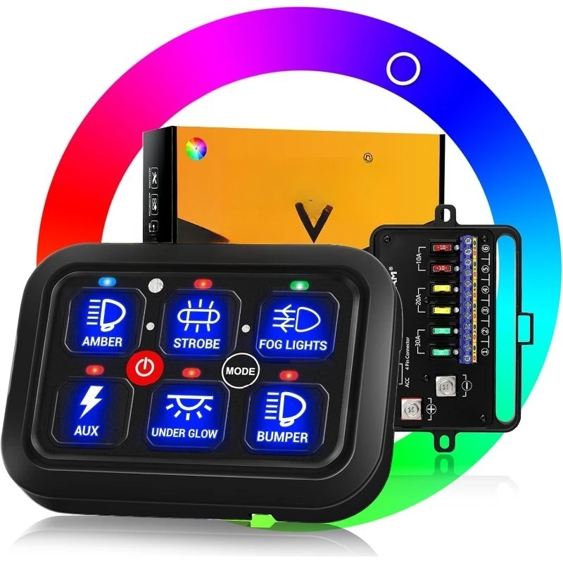 

6-бандовая панель переключателей RGB RA60 Панель переключателей с автоматической регулировкой яркости и функцией импульсной памяти мгновенного переключателя, панель переключателей 12–24 В f