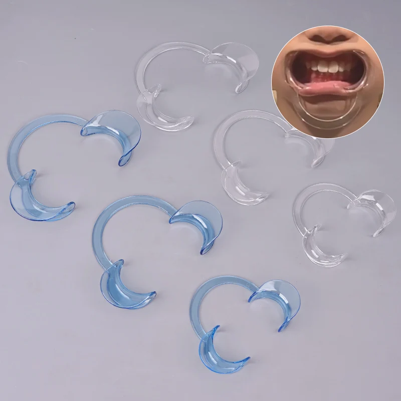 3pcs C-shape Cheek Retractor Transparent Plastic Mouth Opener Lip Cheek Retractor Large/Medium/Small Dentist Orthodontic Tools
