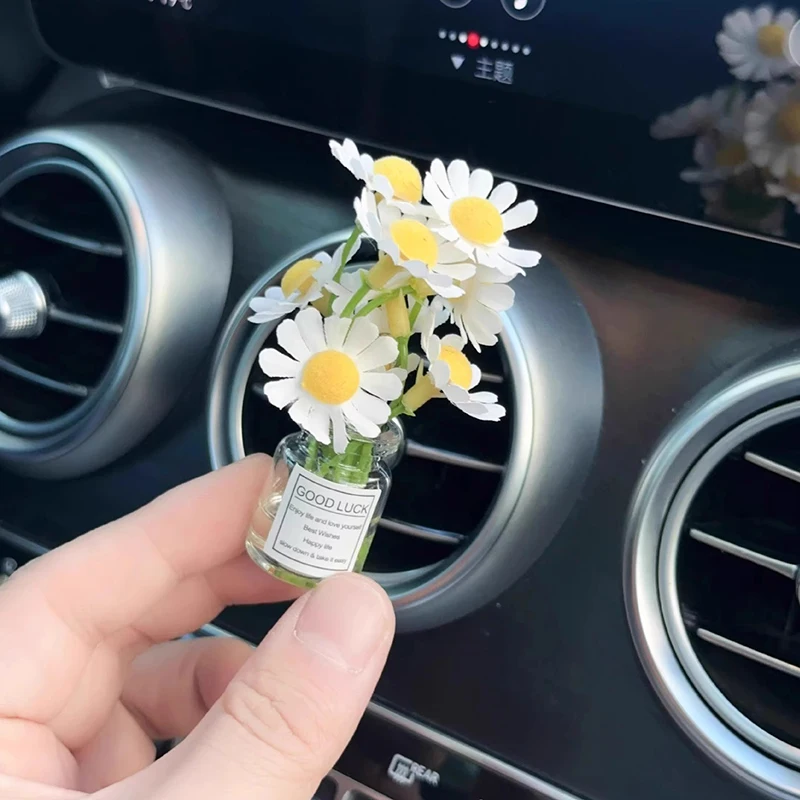 Hot Car Air Vent Flower Aromatherapy Clip Artificial Mini Breath Glass Perfume Bottle Fresh Car Interior Fragrance Holder Decor