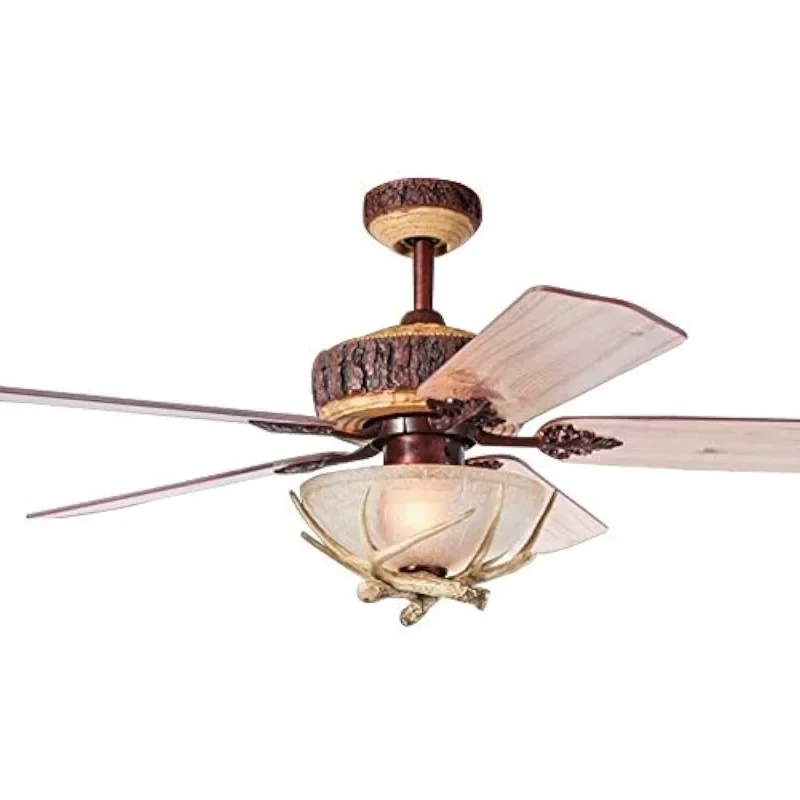 Lights and Remote, Modern Chandelier Fan Light, Indoor Cabin Electrical Fan with 5 Wood Blades for Hunting, Farmhouse