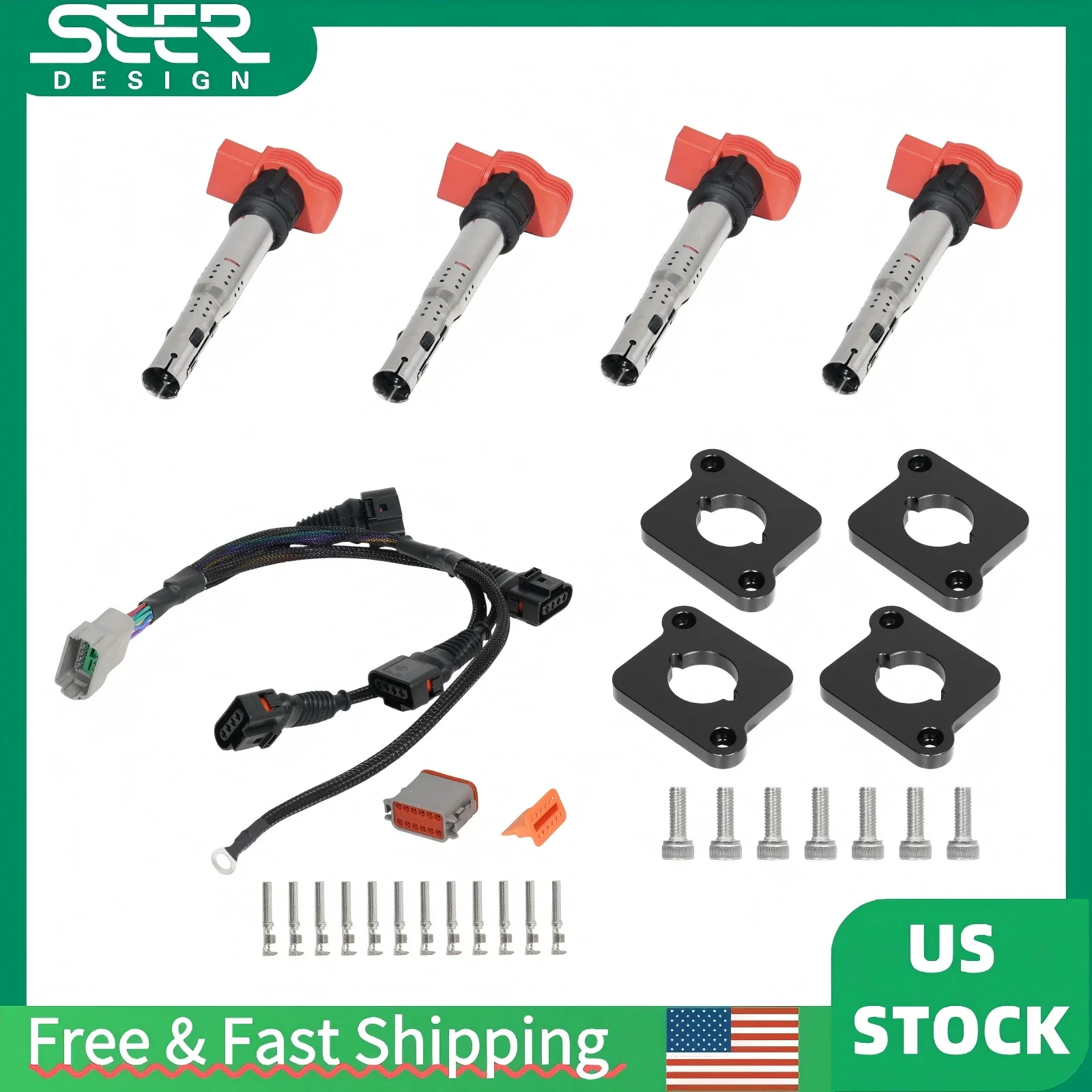 

Комплект для переоборудования катушек зажигания Turbo 1.8T в 2.0T FSI R8 с жгутом проводов и блоком управления зажиганием (ICM) для Audi A4, VW Passat B5, Golf, Jetta 1.8L