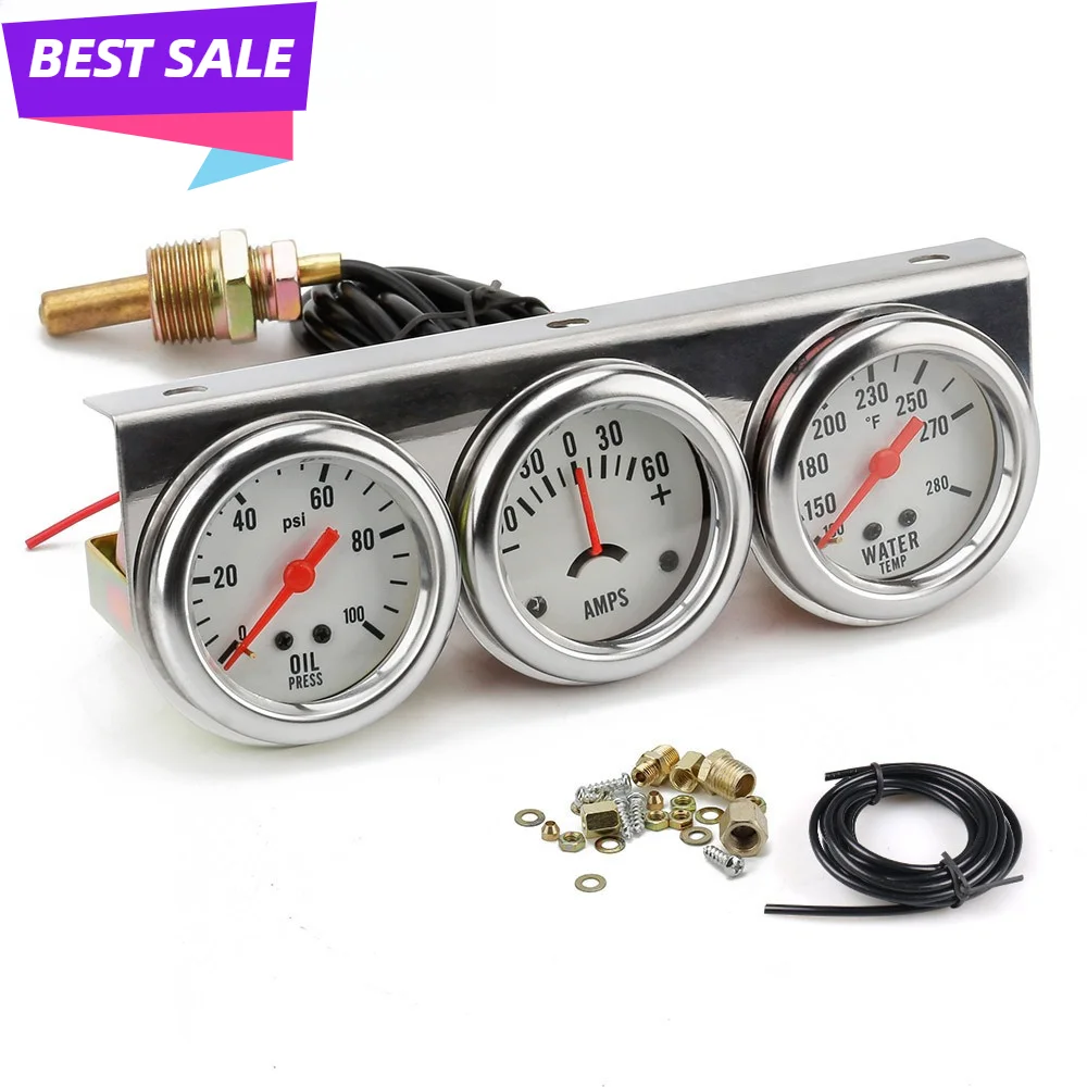 52mm 3 in 1 Mechanical Gauge Oil Water Temp Volt for Car 12V Universal Kit