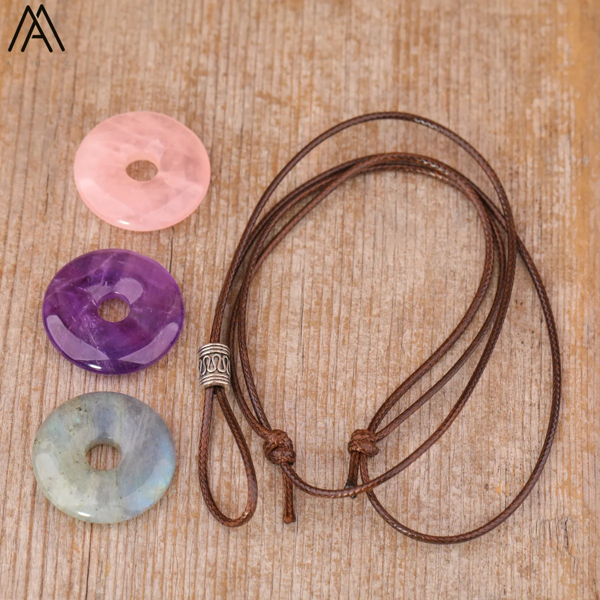 Healing Donut Kristall Anhänger Halskette Für Frauen Natürliche Amethyst Lapis Tiger Auge Stein Leder Halskette Mode Schmuck Bijoux – Detail 14