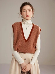 Nuovo 100% capra Cashmere gilet da donna con scollo a v a righe maglione moda Pullover lavorato a maglia di grandi dimensioni top senza maniche larghi