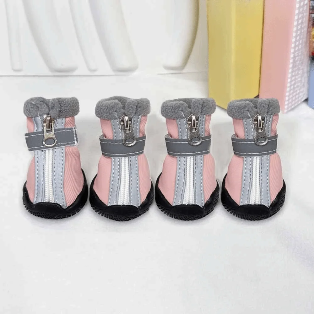 

4pcs/set Comfortable Warm Winter Dog Shoes Waterproof Thickened Anti-slip Dog Boots Adjustable Reflective Pet Snow Boots Winter
