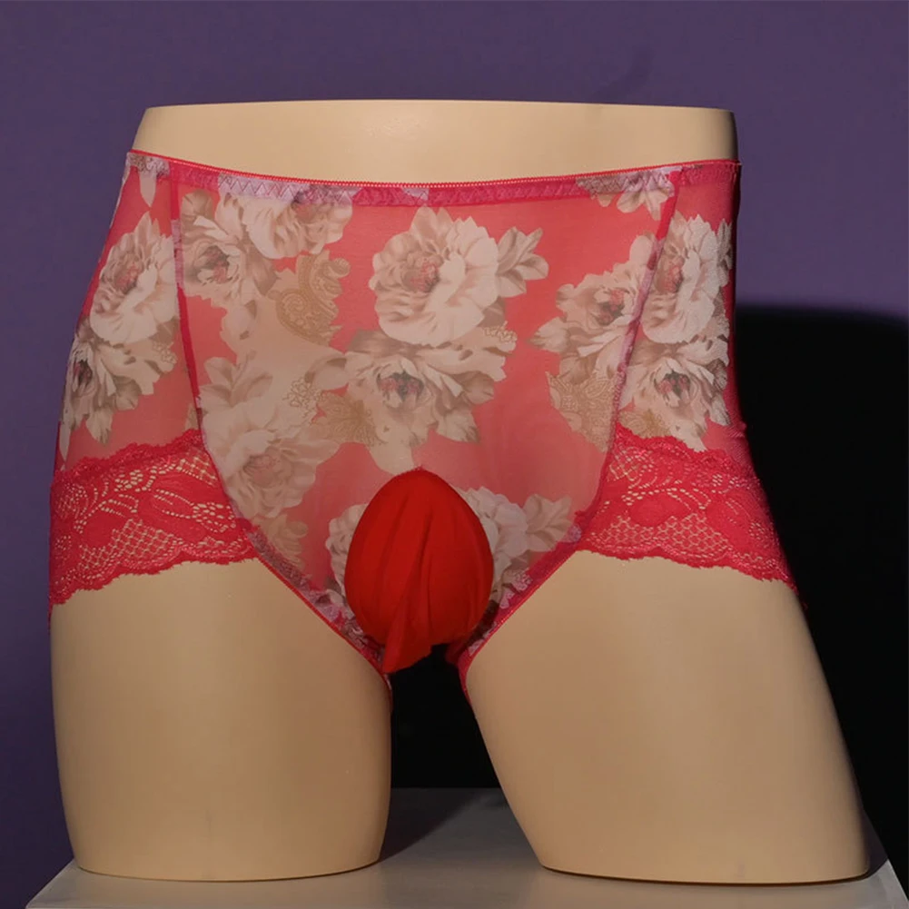 سراويل داخلية من الدانتيل الأسود للرجال سراويل داخلية قابلة للتنفس سراويل داخلية منتفخة بحالة جديدة لون أرجواني فاتح اللون أرجواني