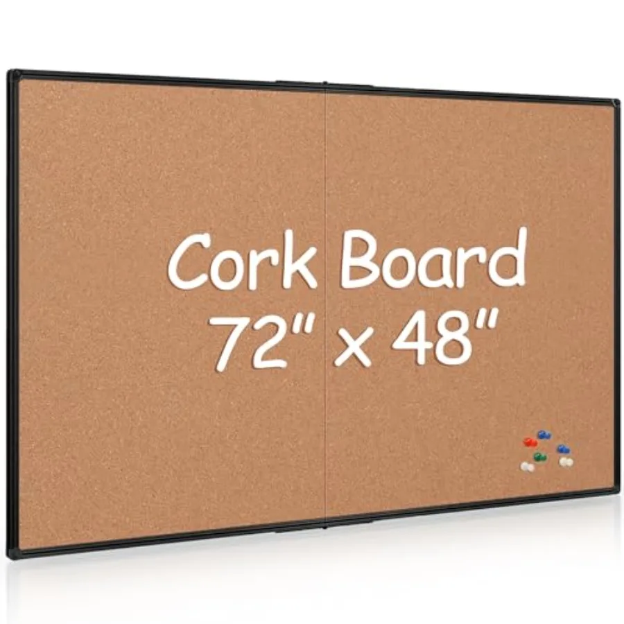 

Extra Large Cork Bulletin Board 72" X 48" Foldable Notice Pin Board for Wall Black Aluminium Framed 6'x4' Corkboard Wall Mounte