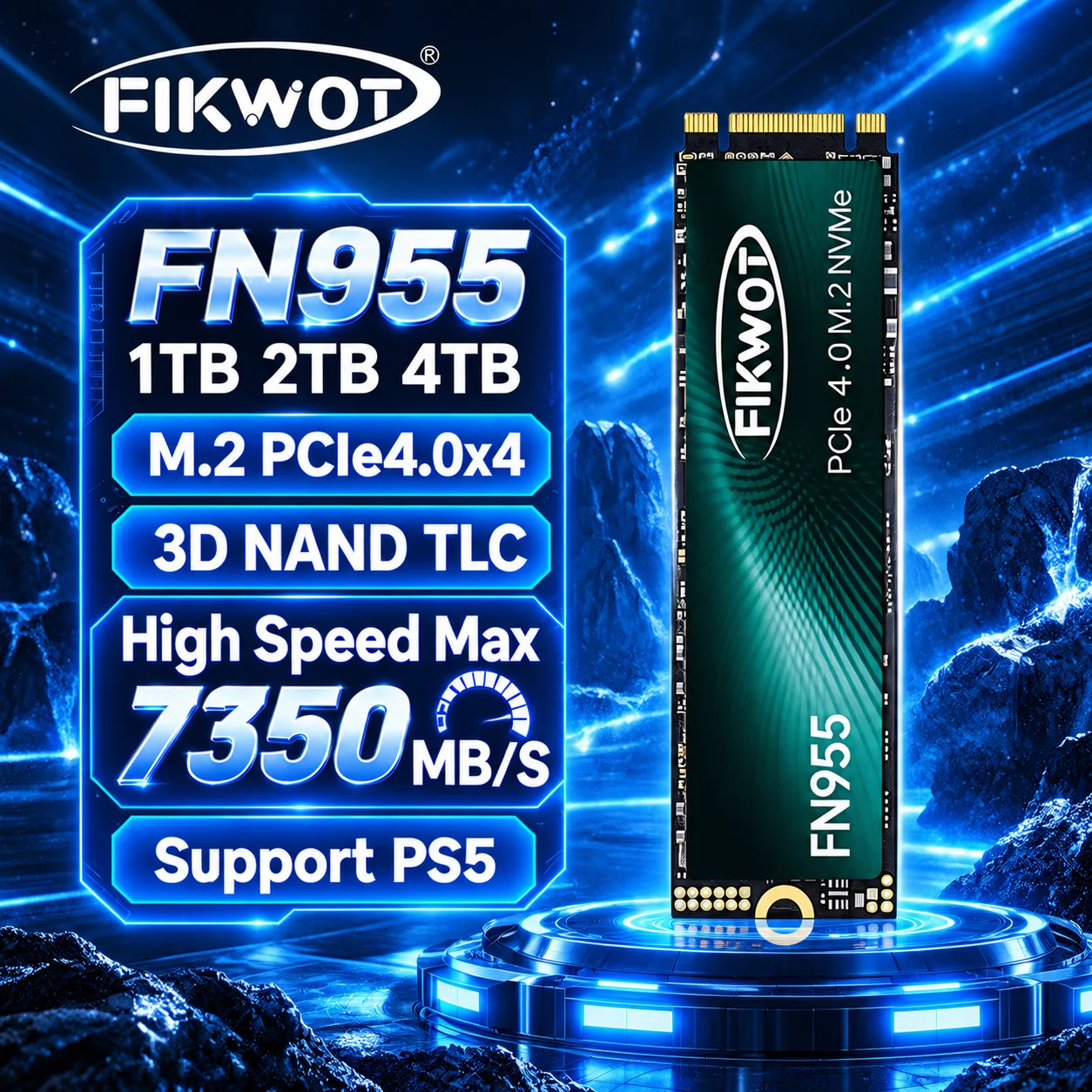 Fikwot FN955 M2 NVME SSD 4TB 2TB 1TB 7350MB/s PCIe4.0x4 NVMe M.2 2280 SSD Disk Internal Solid State Drive for PS5 Desktop Laptop
