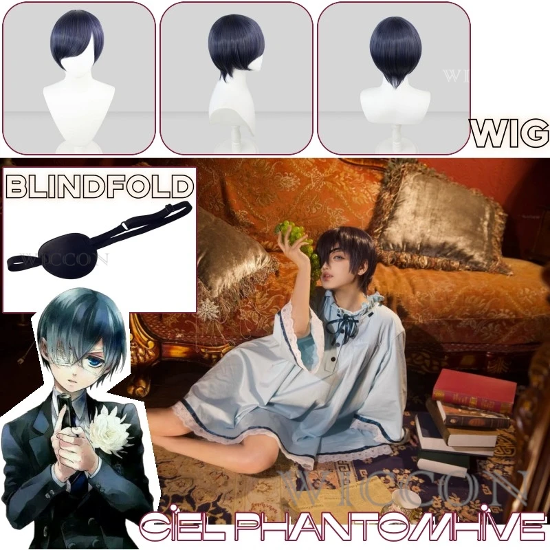 Black Butler Ciel Phantomhive Cosplay Costume Japanese Anime Carnival Party Devil Uniform Nighty Wigs And Blindfolds Ciel