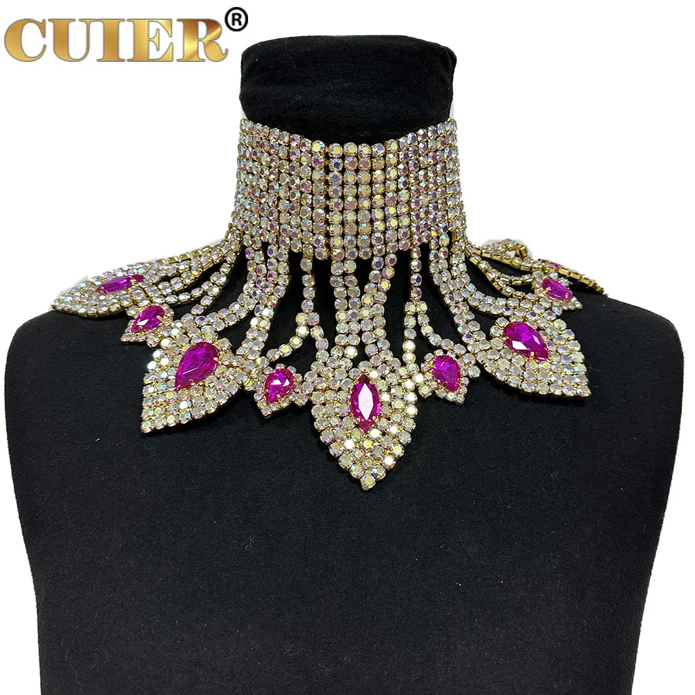 

CUIER Drag Queen Necklace Jewelry Rhinestone SS28 Retro Choker Vintage for Bridal Wedding Big Size Crystal AB Catwalk Accessory