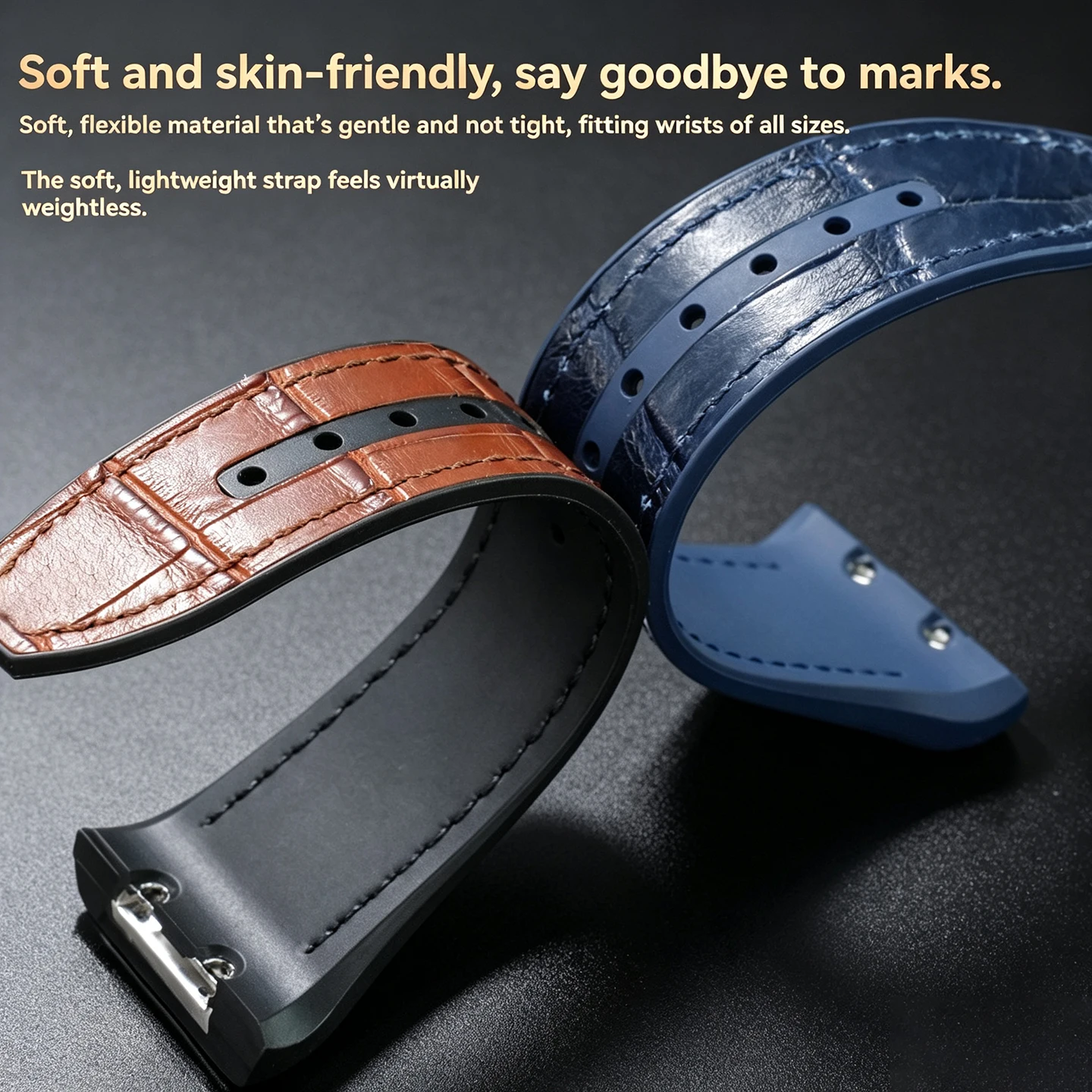 Custom High Quality Crocodile Leather Watch Strap & Waterproof Rubber Base For Franck Muller V45 Series Replacement Watch Band