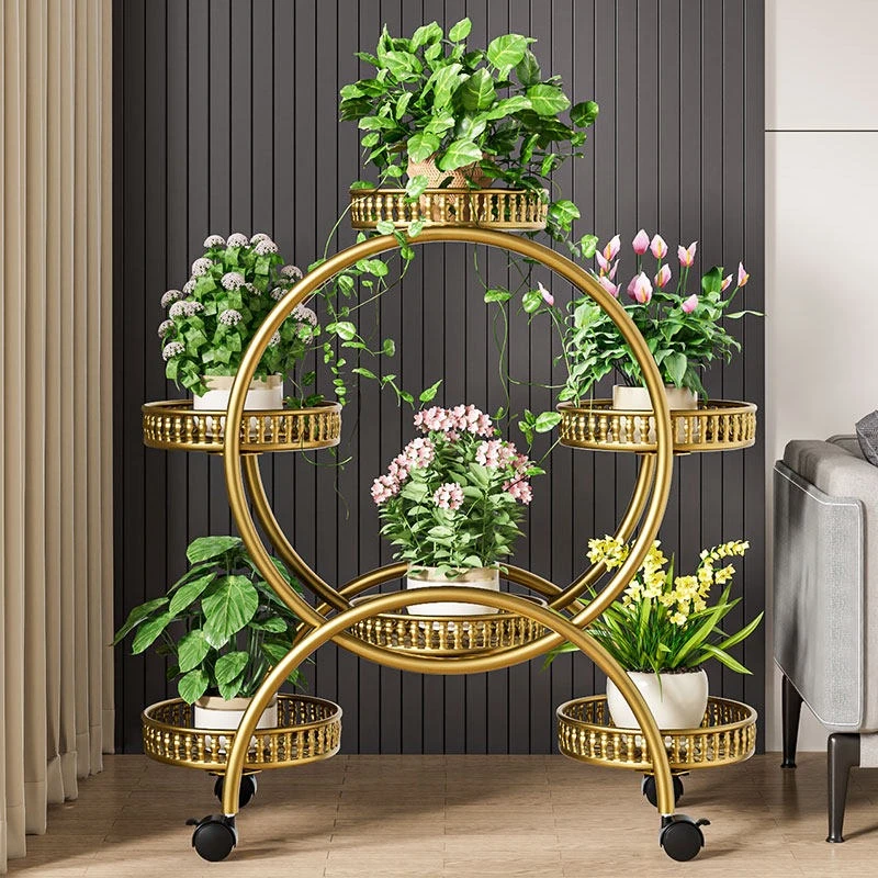 round wheeled plant stand multi-layer mobile living room black Shelf for flowers balcony estanterías almacenaje patio furniture
