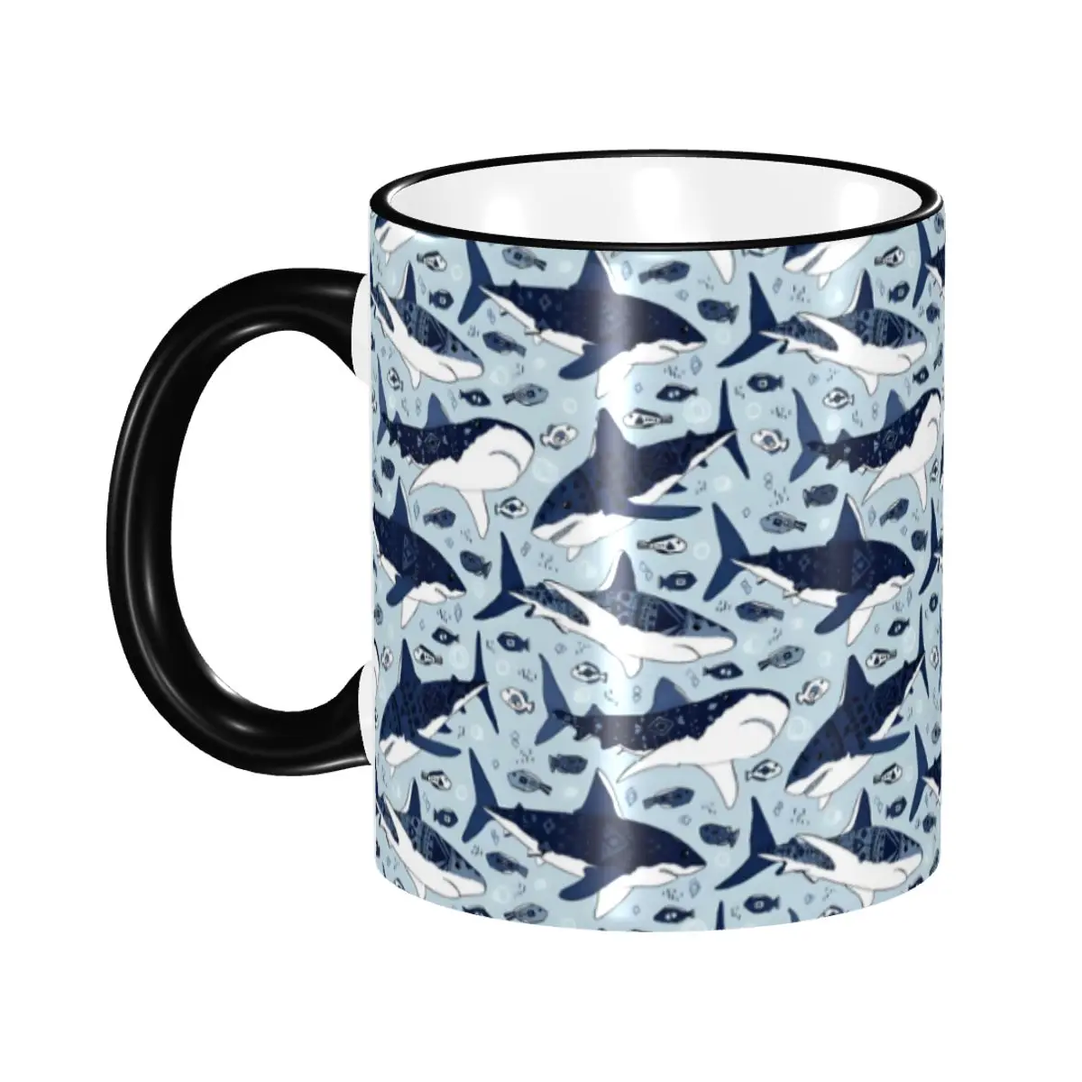 Custom Blue Watercolour Shark Coffee Mug DIY Cartoon Fierce Fish Ceramic Tea Milk Cup
