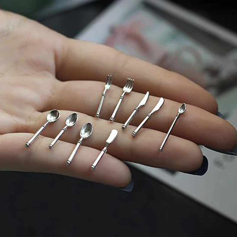 9 قطعة/المجموعة خمر دمية المنمنمات أدوات المائدة أدوات المائدة الصغيرة سكين شوكة ملعقة لعبة أطفال لديكور بيت الدمية #1