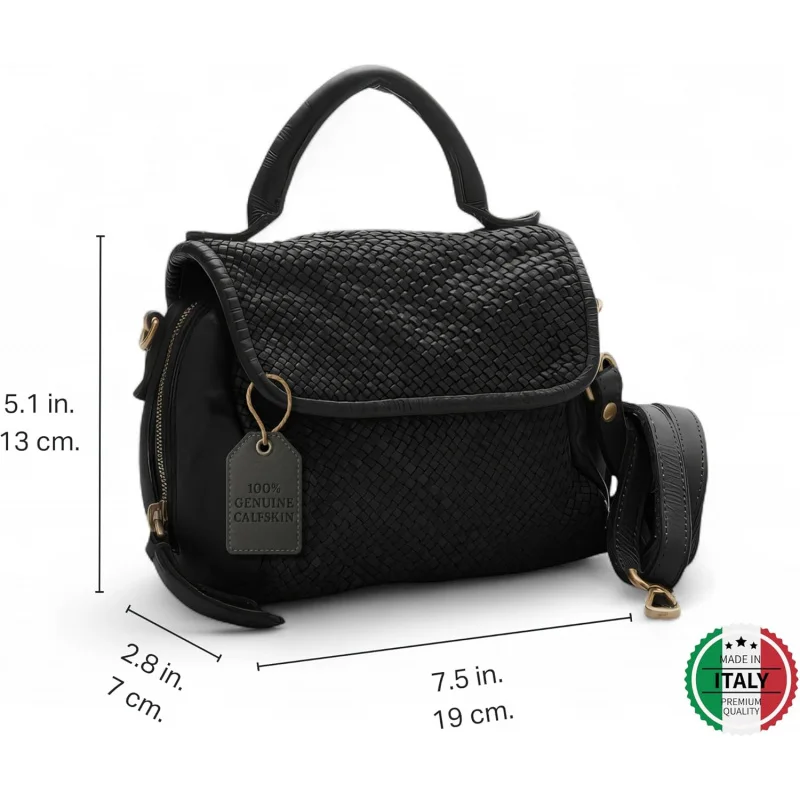Top Handle Genuine Small Crossbody Bag for Women - Handcrafted Calfskin Italian Leather Purses