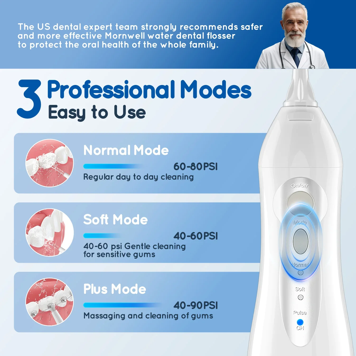 D52 Portable Cordless Water Flosser USB Rechargeable Water Jet Floss Tooth Pick 6 Jet Tip 300ml 3 Modes Teeth Clean for Travel