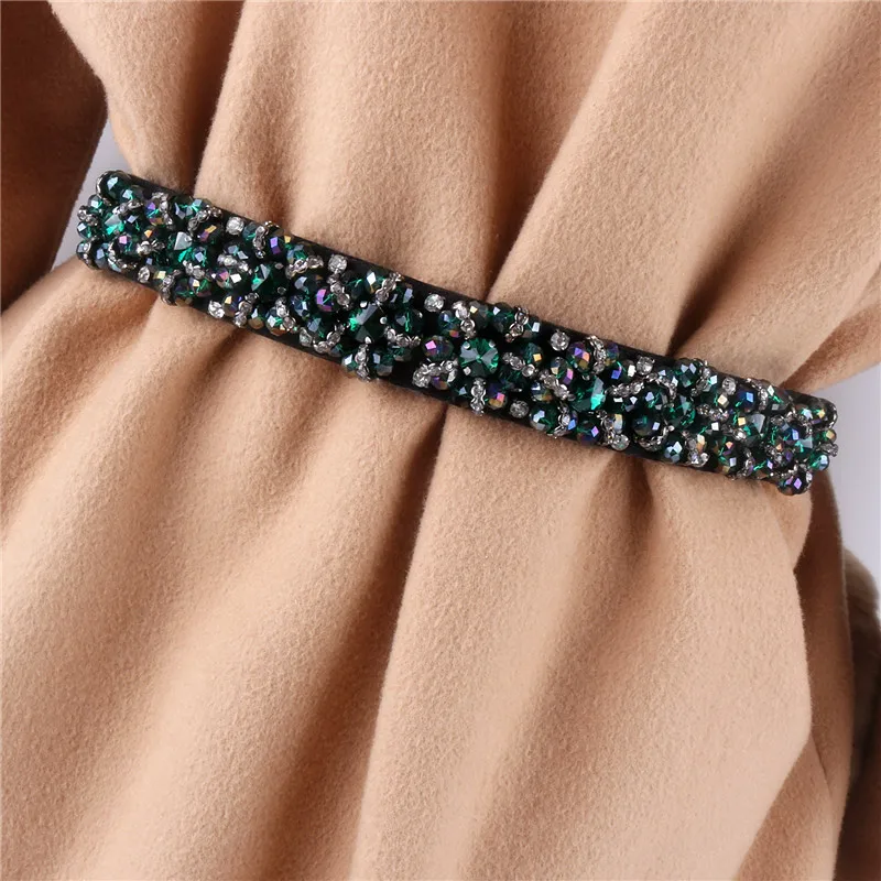 Fashion Elastic Waistband Rhinestones Decorative Waist Belt for Women Dress Evening Dresses Winter Coat Party Decoration