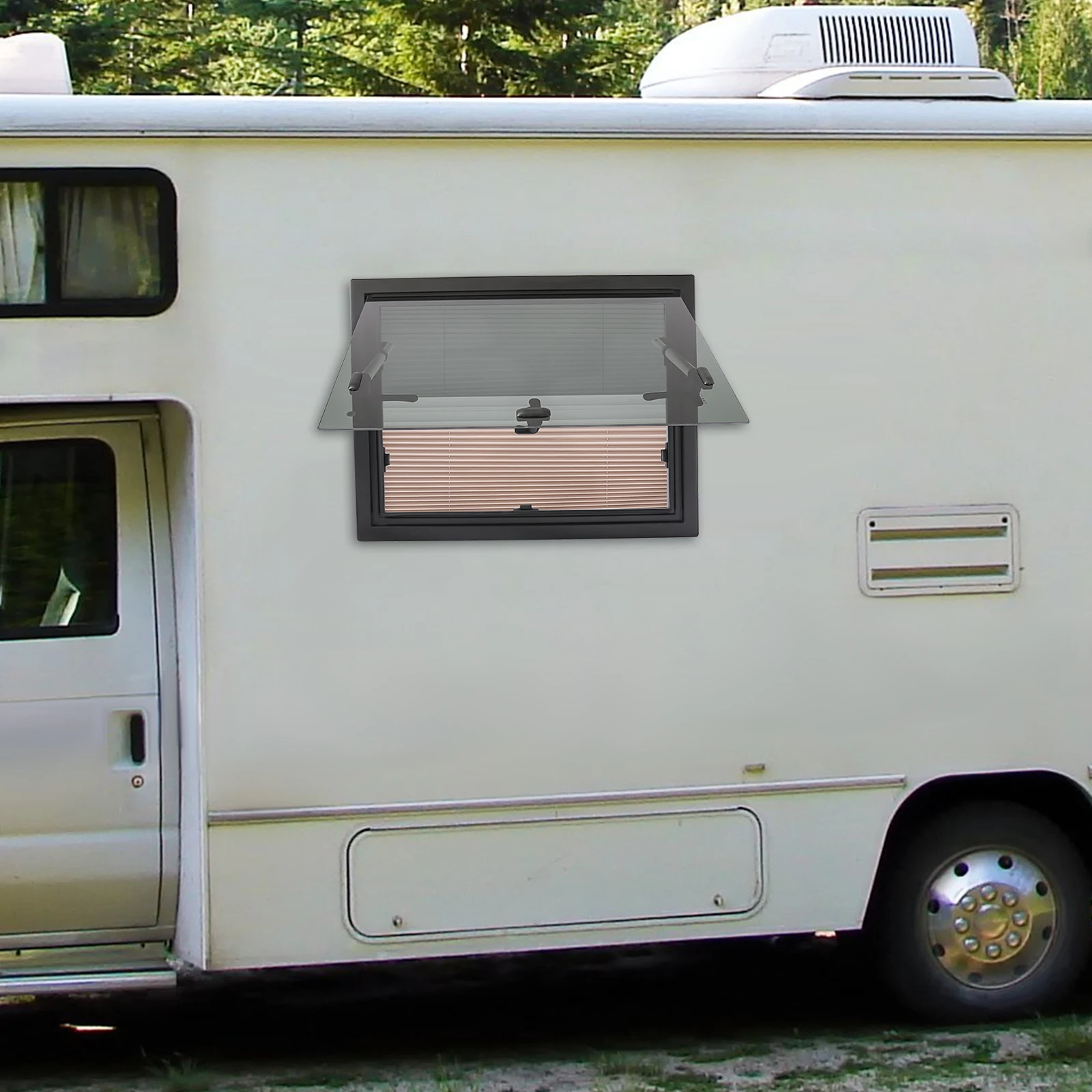 60 × 45 سم RV Caravan Camper Van Push Out Window سبائك الألومنيوم RV نافذة خارجية مع شاشة نافذة مقاومة للحشرات باللون الأسود والأبيض