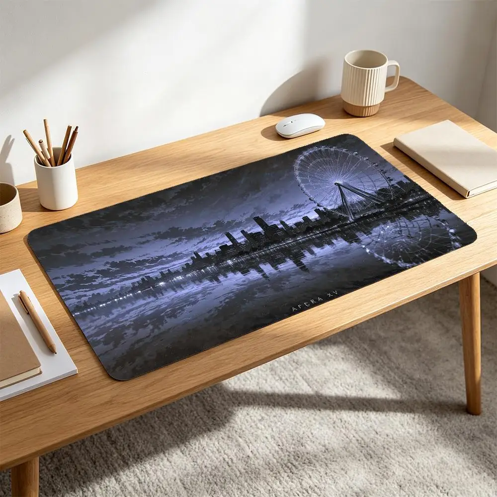 Dark Night City Ferris Wheel Water Reflection Landscape Large Gaming Mouse Pad Urban Night Skyline mouse pad grande