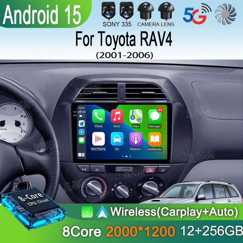 

Android 15 wireless Carplay Auto Car Radio For Toyota RAV4 2001 - 2006 Navigation GPS Multimedia Player Stereo video wifi+4G BT