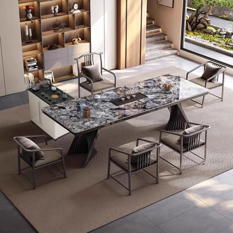 Rock slab balcony tea table and chair combination kettle integrated 2025 new modern simple small apartment household