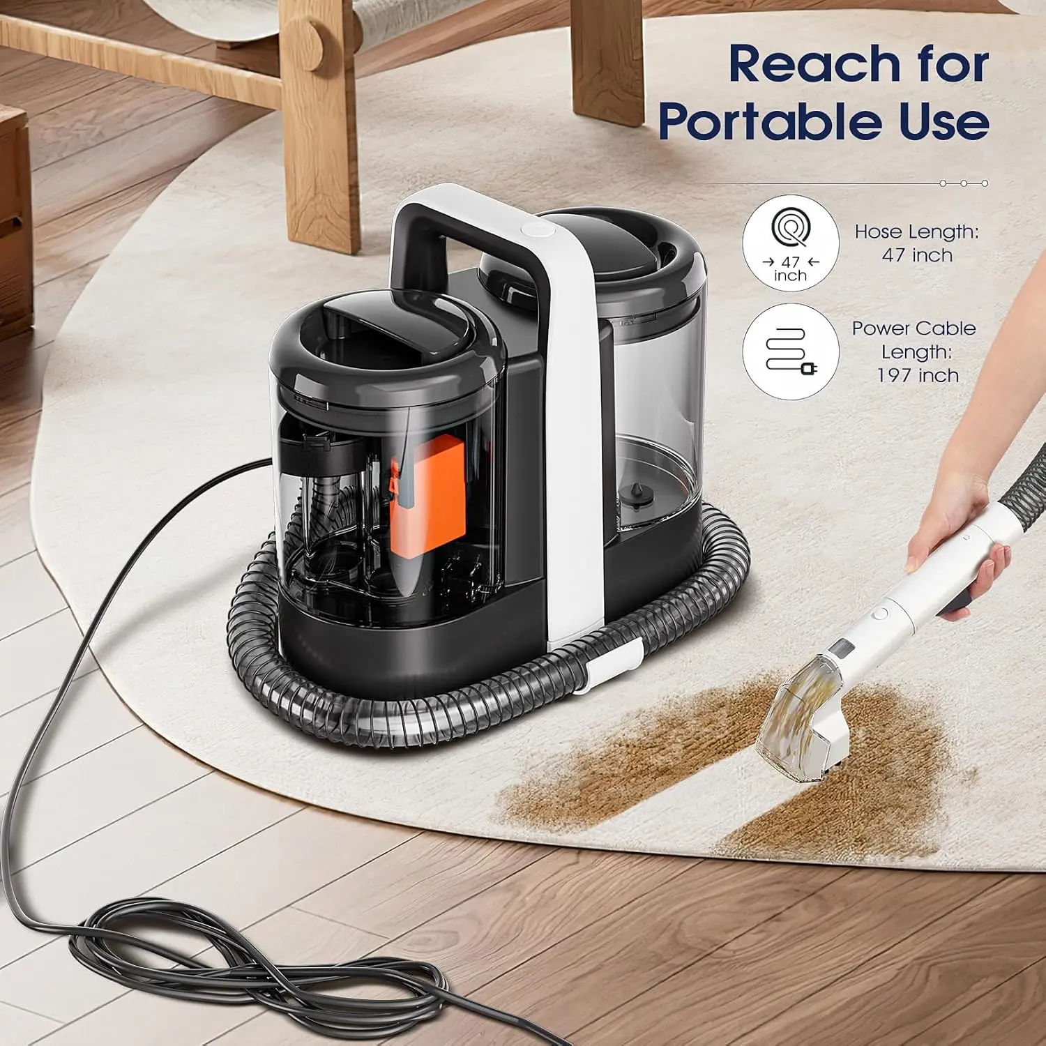 New Portable Carpet Upholstery Cleaner Machine Spot Stain Deep Cleaner 500W motor Powerful Suction With Two-Brush for Pets