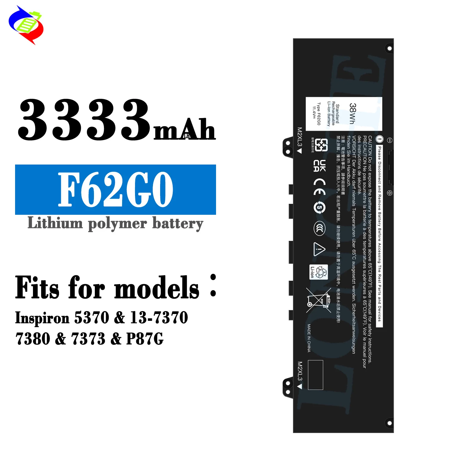 F62G0 Laptop Battery for Dell Inspiron 13 7370 7373 7380 7386 Vostro 5370 P83G PG83G001 P87G PG87G001 P91G PG91G001 Battery