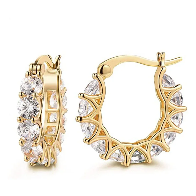 2026 Luxury Fashion Full Zircon Shiny Gold Color Stainless Steel Hoop Earrings for Women Exquisite Crystal Korea Jewelry Gift