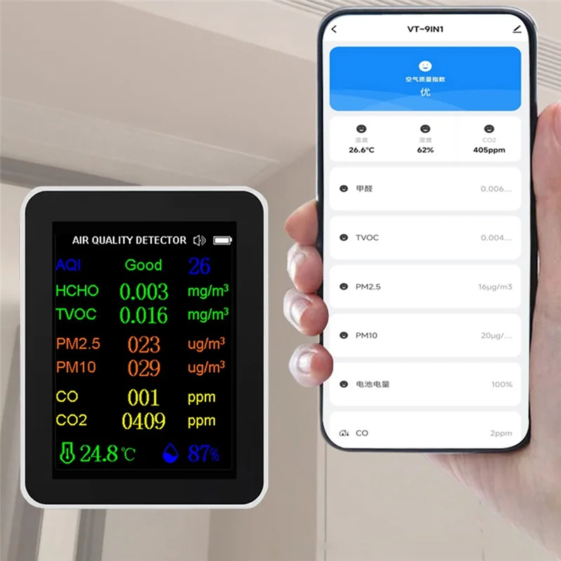 Mejores OFERTAS Monitor de CO2 Monitor de calidad del aire plástico 12 en 1 con visualización de hora/fecha WIFI PM2.5 PM10 CO CO2 TVOC HCHO AQI Tester, Bl
