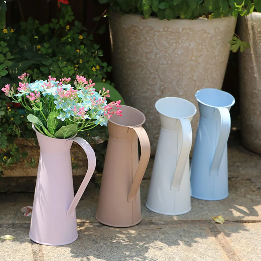 1Pcs Iron Pitcher Creative Multifunction Storage Container Watering Can Flower Vase Desktop Mini Coffee Pot Flower Arrangement