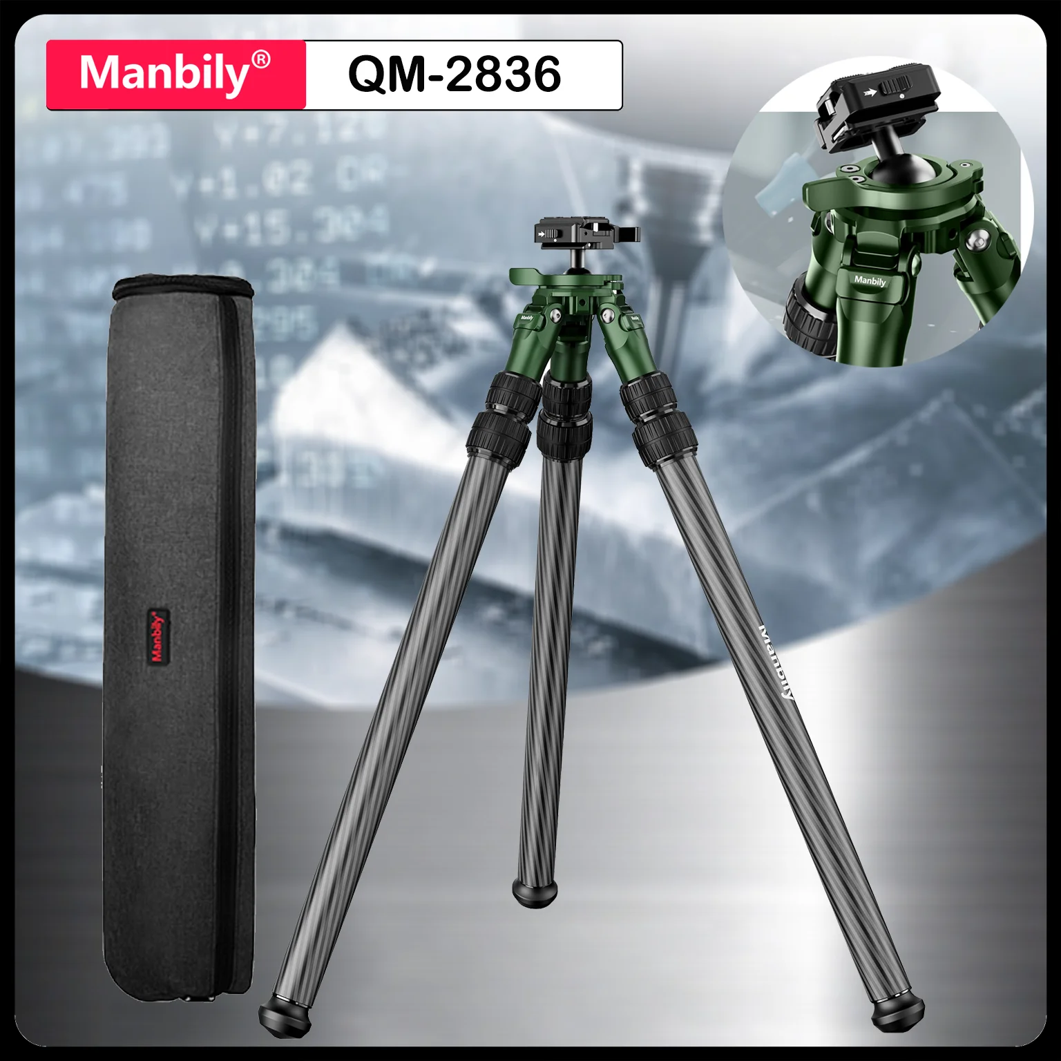 Video Head Tripod Carbon Fiber - 만빌리 QM-2836 탄소 섬유 재질의 36mm