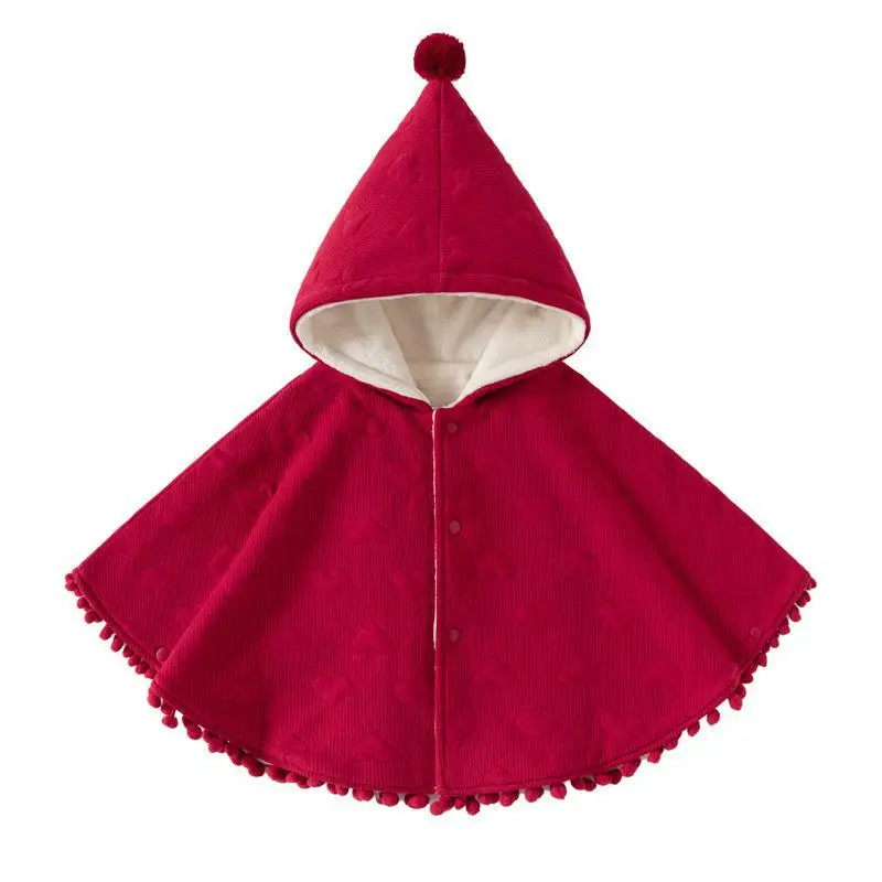 Korean Fashion Baby Girls Velvet Red Cloaks Christmas Kids Clothing Coat Cute Autumn Winter Windproof Jackets Toddler Outerwears