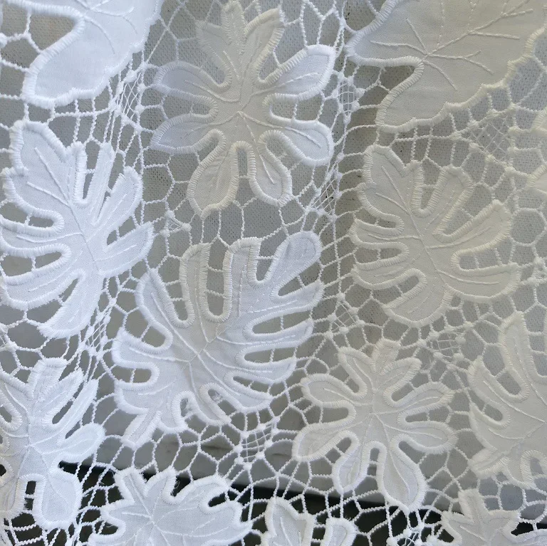 New 100% cotton laser-embroidered leaf hollow-out women's clothing fabric, dress designer handmade DIY sewing material fabric